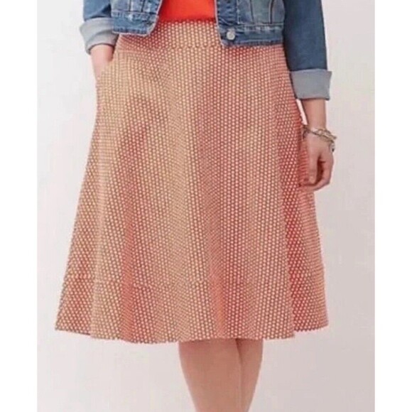 LANE BRYANT Women Stretch Cotton A-Line Flare Skirt Orange Polka Dot Size 20 - Picture 1 of 10
